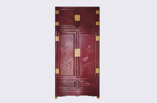 云龙高端中式家居装修深红色纯实木衣柜